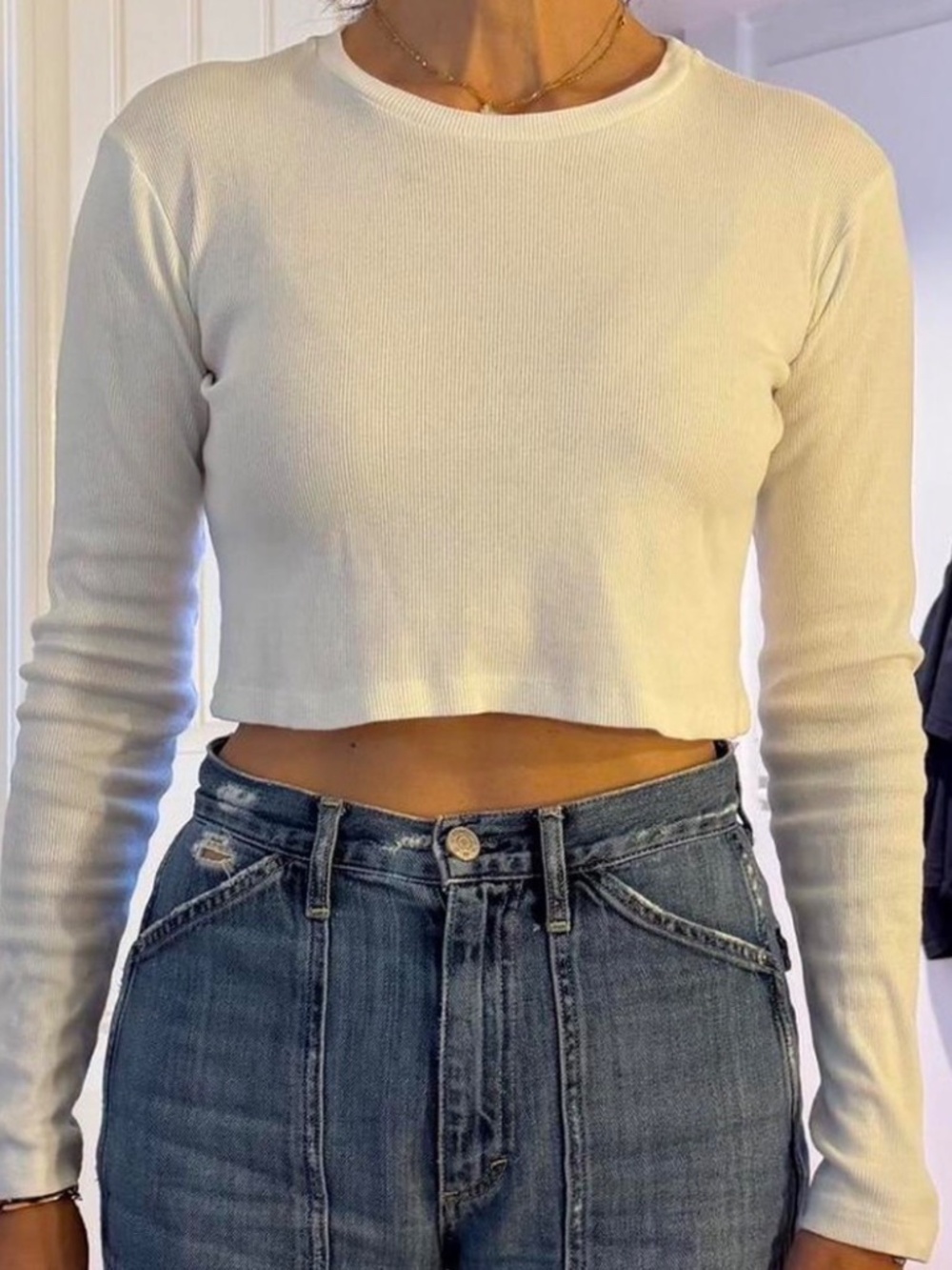SPRWMN Long Sleeve Ribbed Cropped Shirt